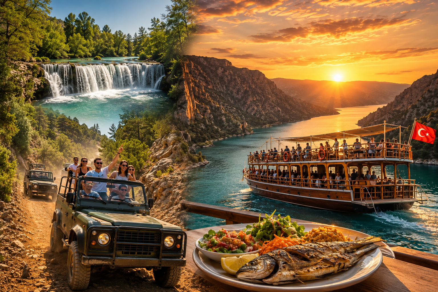 Sunset Safari Green Canyon from Side – Jeep Safari, Manavgat Waterfall & Sunset Boat Cruise